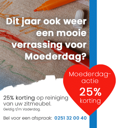 25 procent korting op reiniging van uw zitmeubel tijdens onze Moederdag actie bij SchoneVloeren.nl
