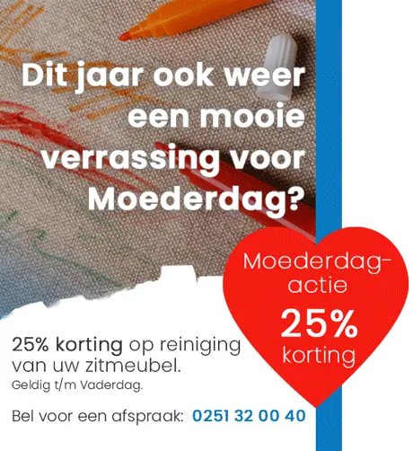 25 procent korting op reiniging van uw zitmeubel tijdens onze Moederdag actie bij SchoneVloeren.nl